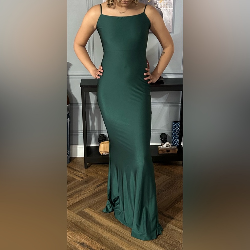 Windsor Emerald Green Satin Prom Dress - Picture 2 of 5